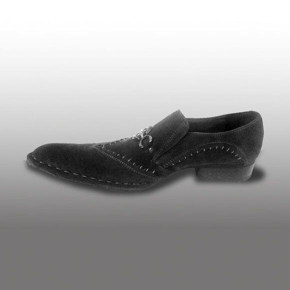 Antonio Zengara Mens Suede Loafer  •  10M Black • Pointed Toe • Metal Bit • NIB main image 5